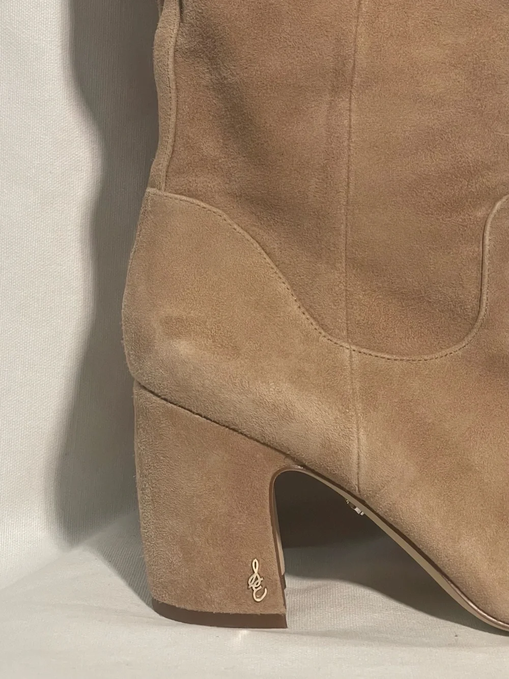 Sam Edelman Hai Suede Knee-High Boots Camel Tan Pointed Toe Block Heel